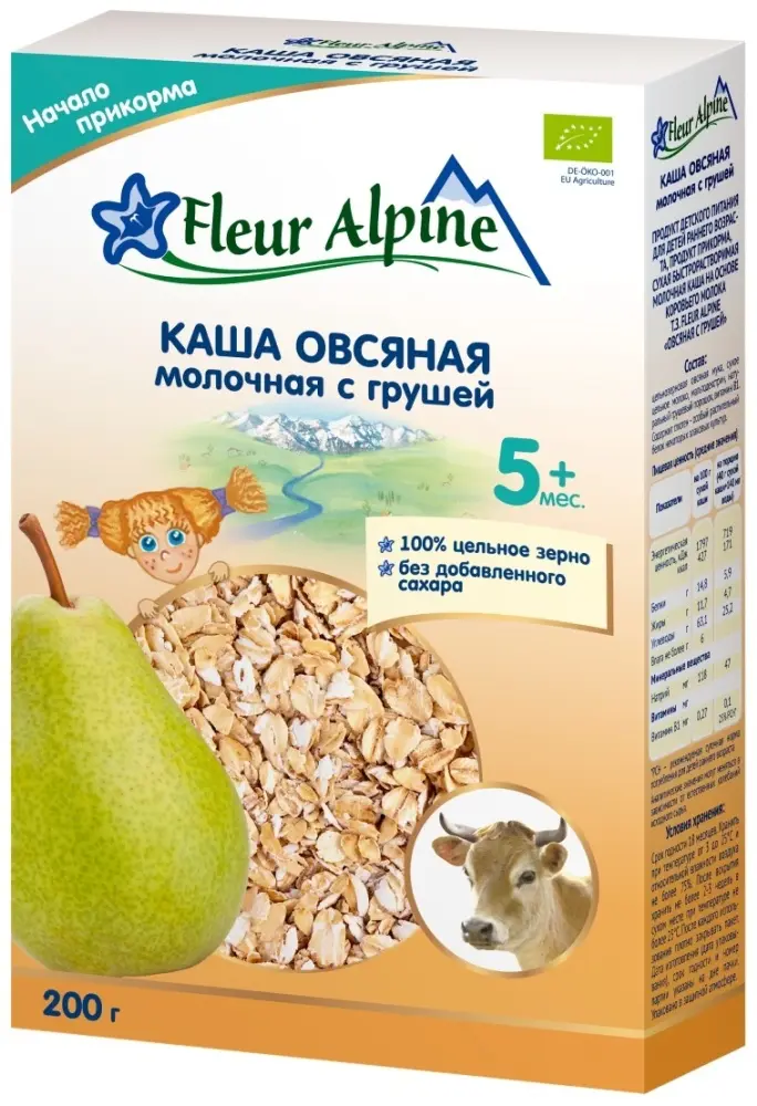 Детская каша Fleur Alpine Молочная овсяная с грушей с 5 месяцев 200 г