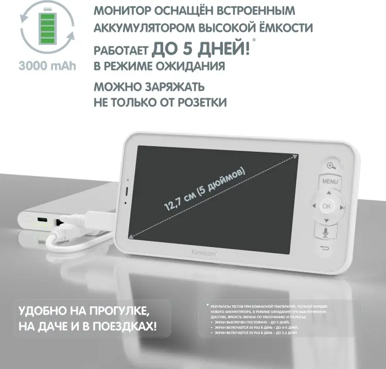 Видеоняня Ramicom VRC400 с аккумулятором в камере и подключением через телефон купить,NaN