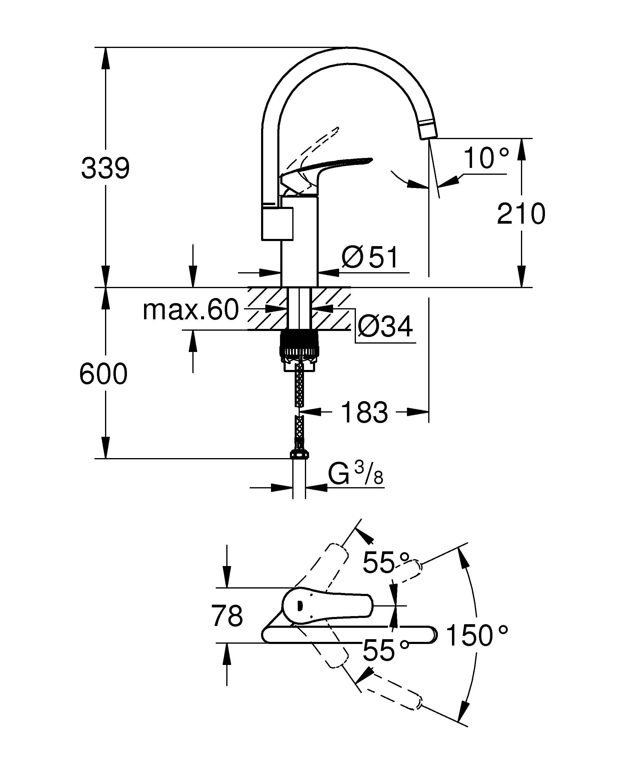Смеситель для кухонной мойки Grohe Eurosmart 2021 33202003 купить,NaN