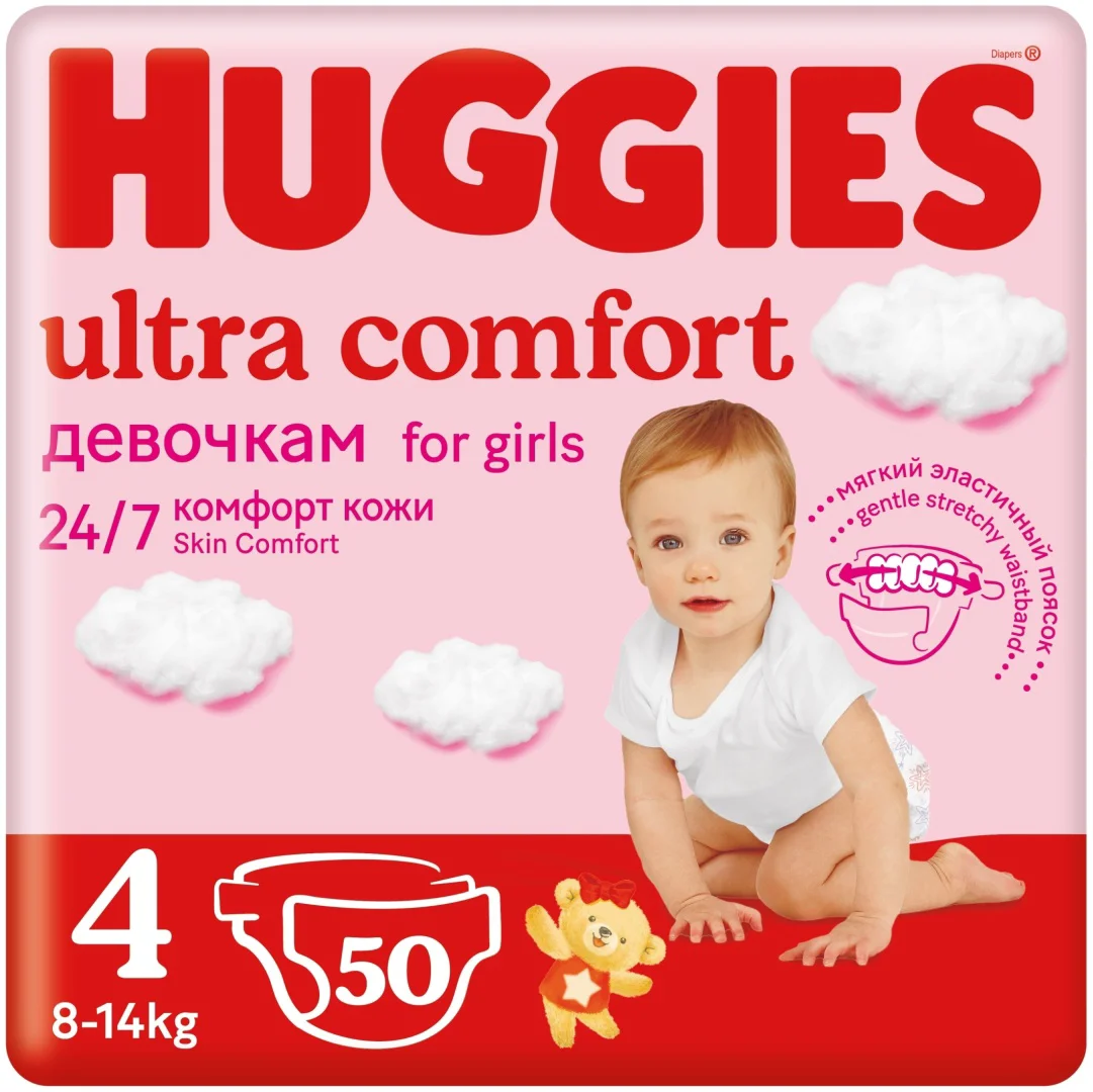 Подгузники Huggies Ultra Comfort для девочек 4 8-14кг 50шт купить,NaN