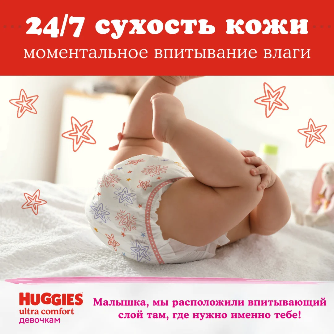 Подгузники Huggies Ultra Comfort для девочек 3 5-9кг 56шт купить,NaN