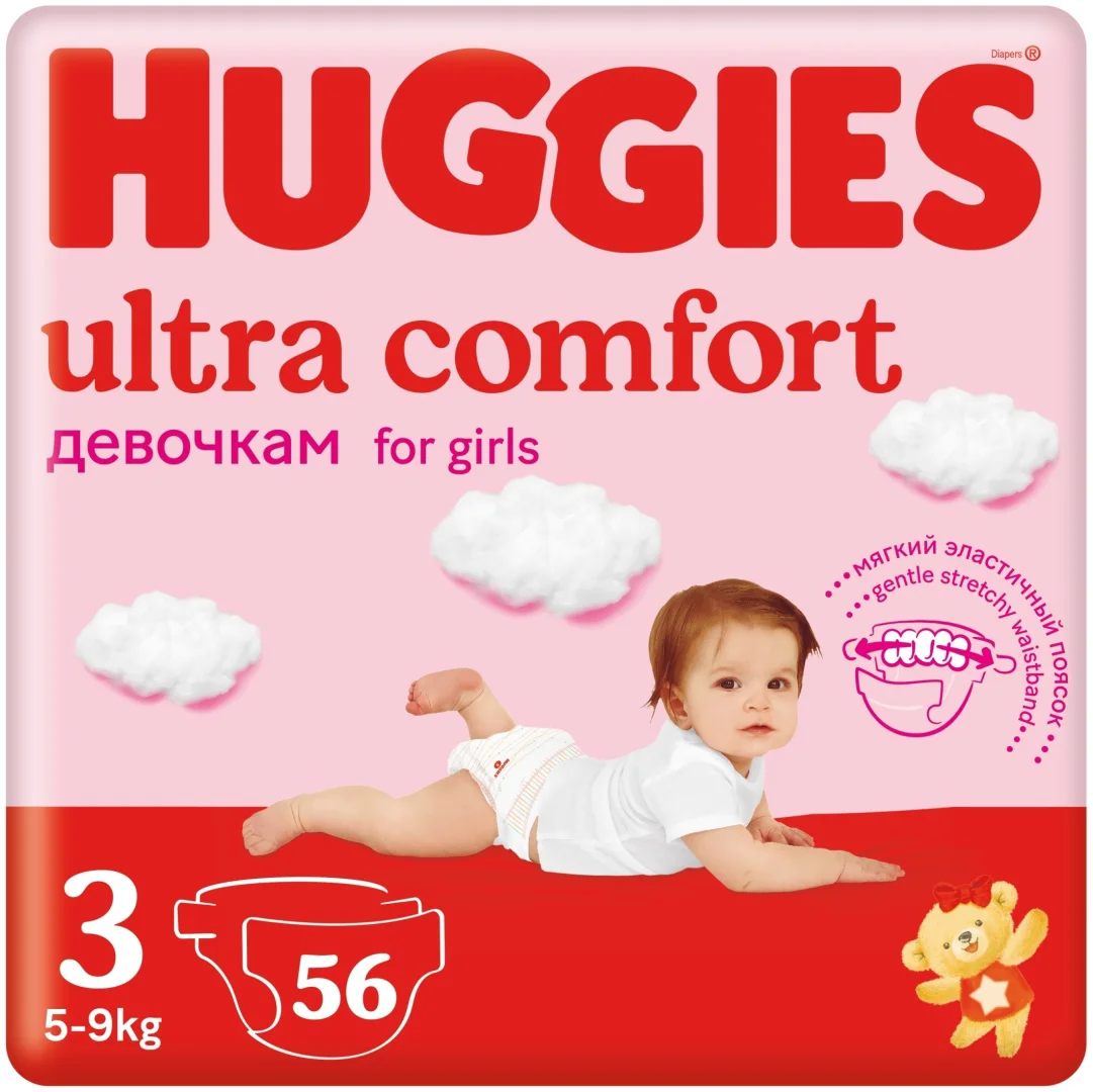 Подгузники Huggies Ultra Comfort для девочек 3 5-9кг 56шт купить,NaN