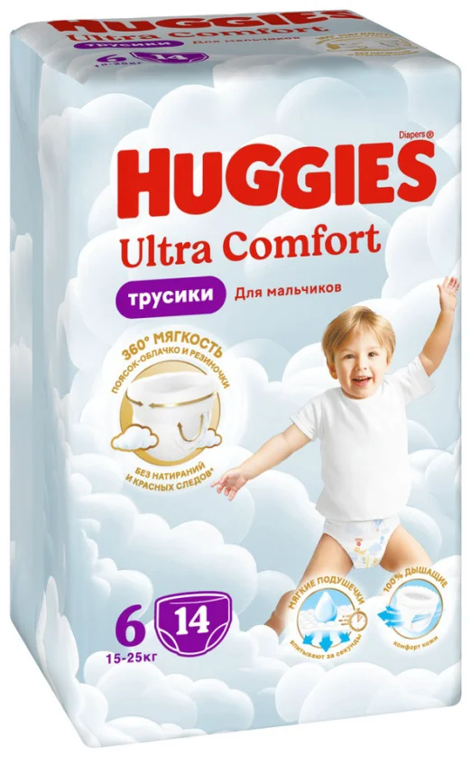 Подгузники-трусики Huggies Ultra Comfort 6 15-25кг 14шт купить,NaN
