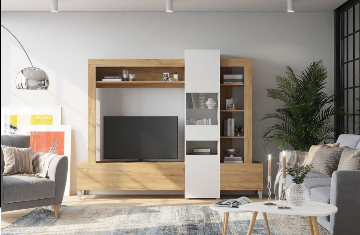Стенка Горизонт Сканди 238х192х42.6см бело-золотой купить,NaN