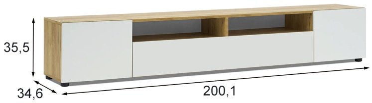 ТВ-тумба напольная Денвер, Тумба RTV, 200.1x35.5x34.6 см, белый, светло-коричневый - ForteMarket ТВ-тумба напольная Денвер, Тумба RTV, 200.1x35.5x34.6 см, белый, светло-коричневый купить,0