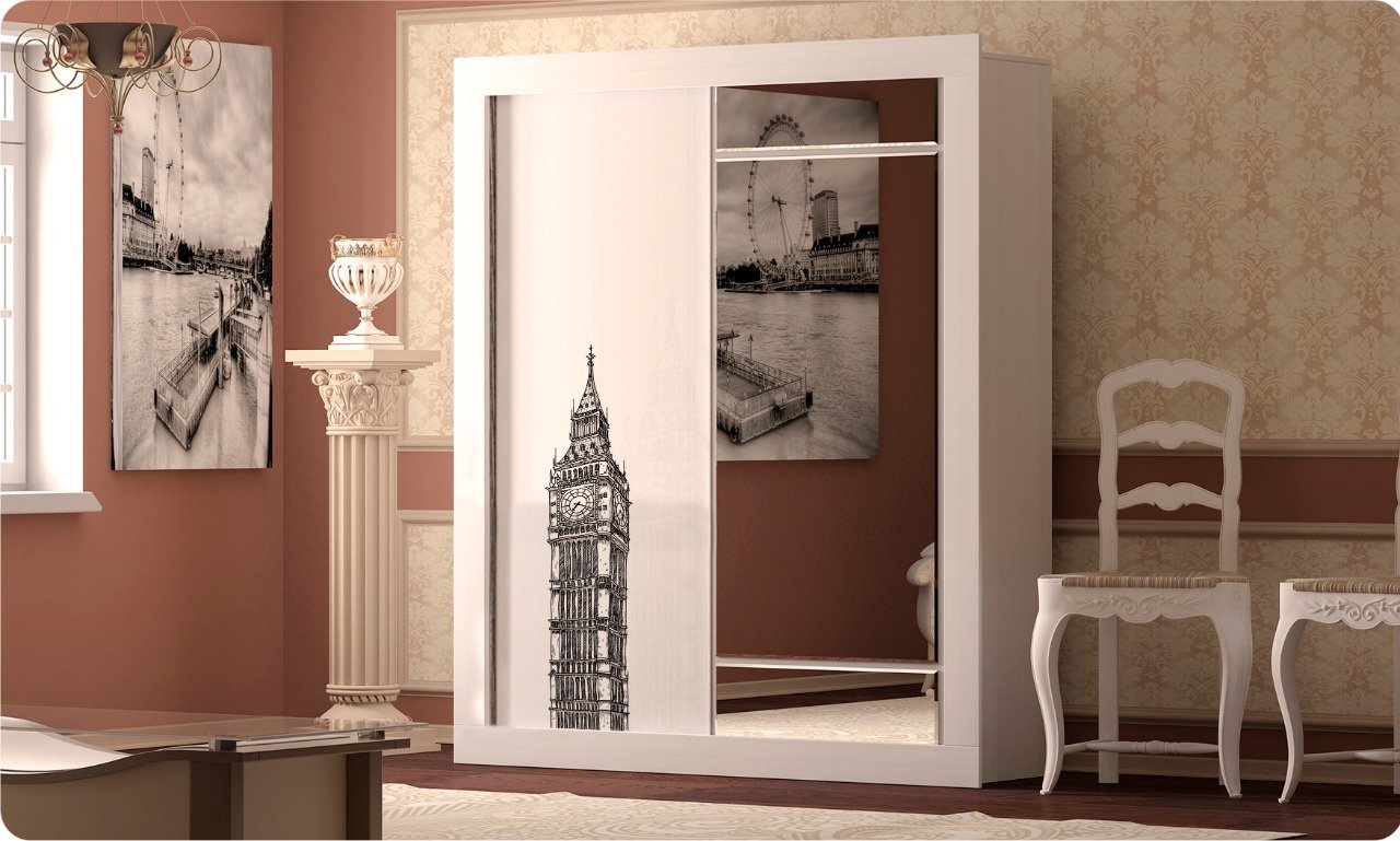 Шкаф-купе Кавалли 1.74 м, 174x230х62 см, белый купить,NaN
