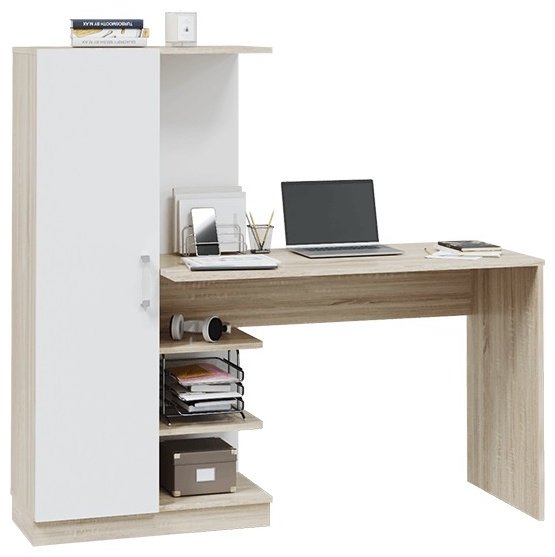 Стол компьютерный с надстройкой MLK Софт, 145х50x138 см, белый, коричневый