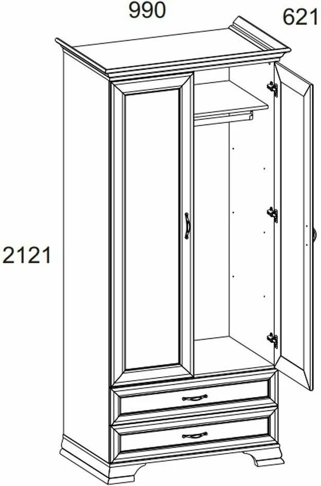 Распашной шкаф ANREX Тиффани 2DG2S, 99x212х62 см, слоновая кость купить,NaN