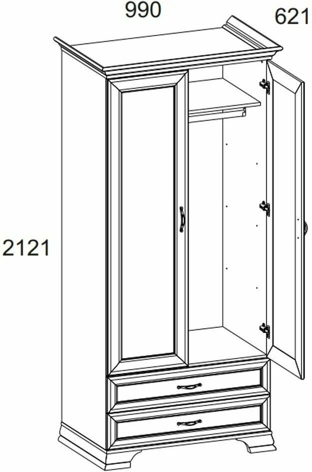 Распашной шкаф ANREX Тиффани 2DG2S, 99x212х62 см, слоновая кость купить,NaN