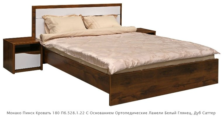 Кровать Пинскдрев Монако П6.528.1.22 180x200см бело-коричневая купить,NaN