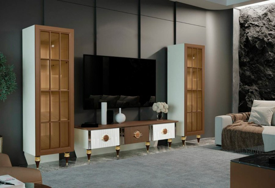 Шкаф-витрина Grand.M Монреаль 190х55х44см бежевый купить,NaN