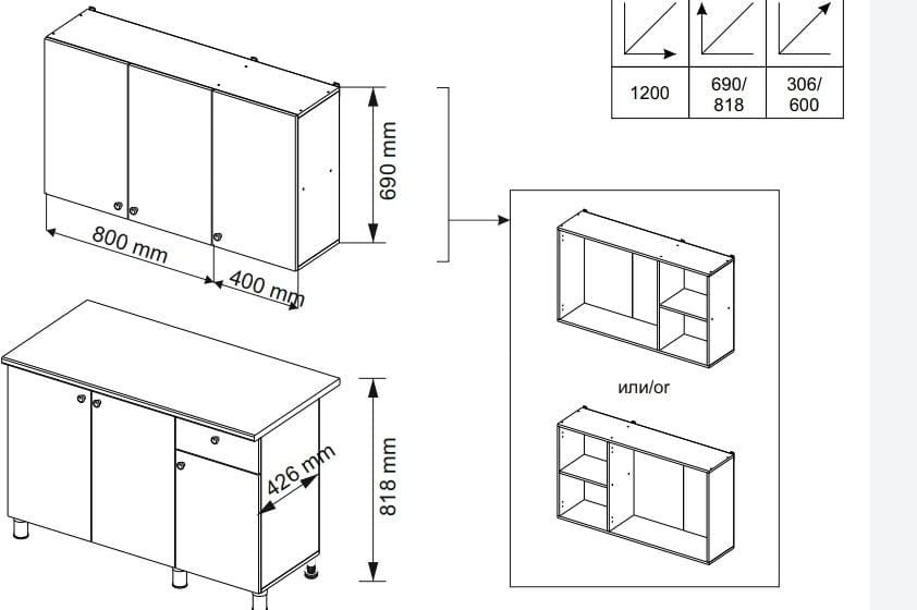 Гарнитур кухонный Горизонт Point 120x150.8х42.6см серый купить,NaN