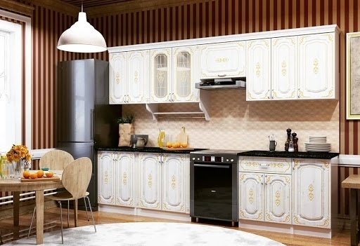 Кухонный гарнитур Grand Miks Афина 3М, 300x220х60 см, ЛДСП, белый