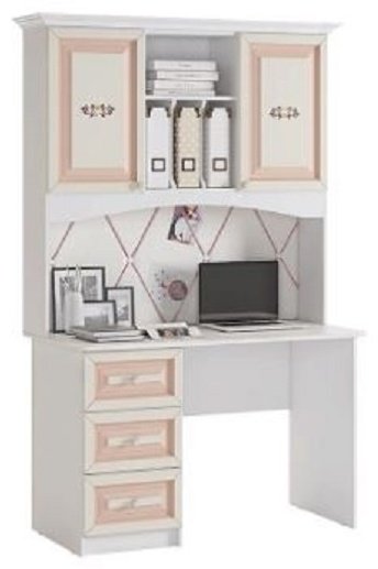 Стол компьютерный с надстройкой АПОРТ Алиса, 120х59x75 см, белый, розовый