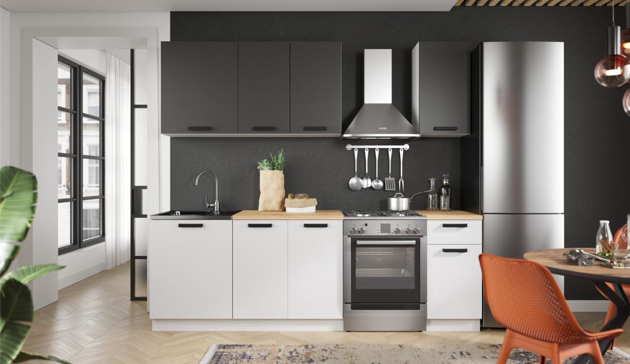 Гарнитур кухонный Imperial Ника Нео 180x215х60см бело-графитовый купить,NaN