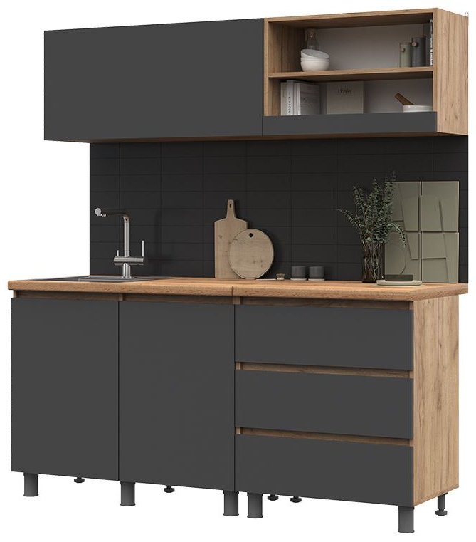 Кухонный гарнитур Стендмебель Хелен, 170x190х60 см, ЛДСП, серый, коричневый