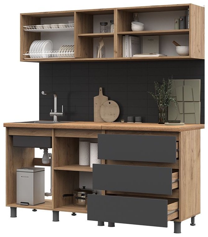 Кухонный гарнитур Стендмебель Хелен, 170x190х60 см, ЛДСП, серый, коричневый купить,0