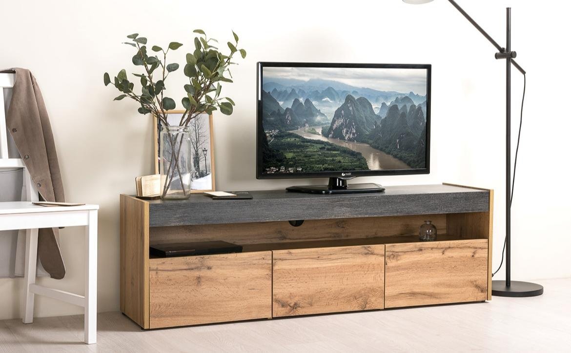 ТВ-тумба напольная МОБИ ТВ Тумба, 139.3x44.6x34.1 см, серый, коричневый