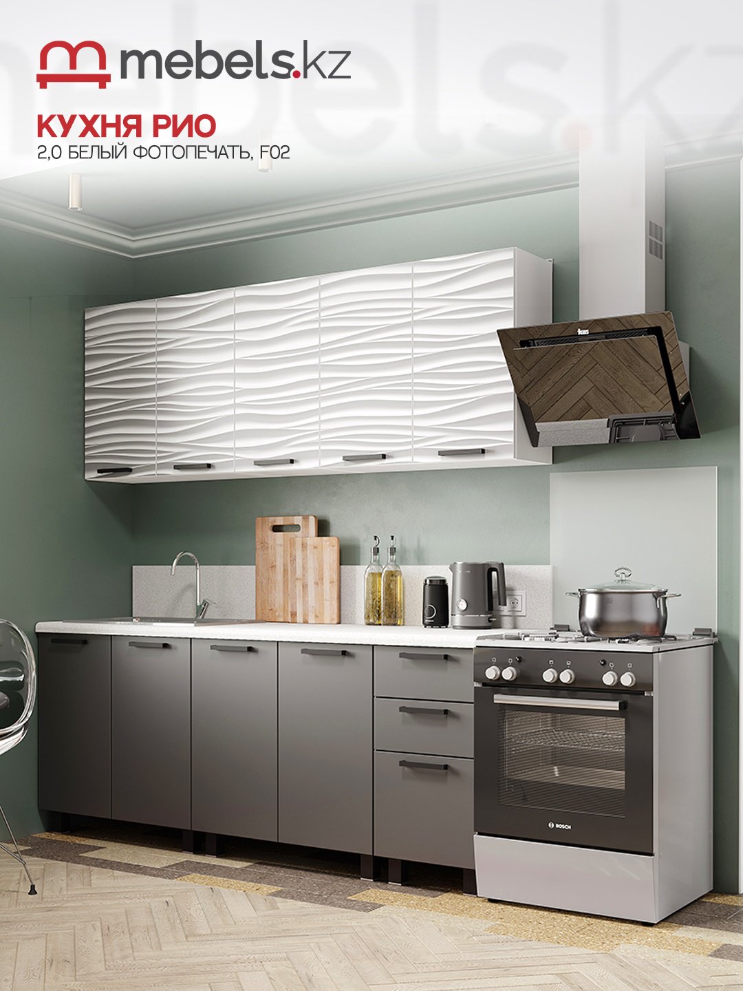 Кухонный гарнитур Mebels.kz , 200x200х60 см, ЛДСП, белый, светло серый купить,0