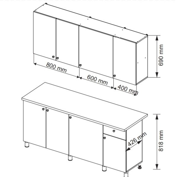 Гарнитур кухонный Горизонт Point 180x200х42.6см серый купить,NaN