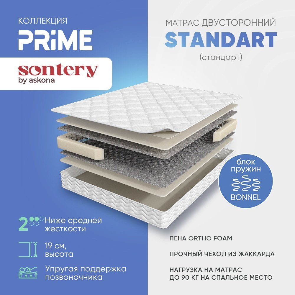 Матрас Askona Prime Standart, 180x200x19 см купить,NaN