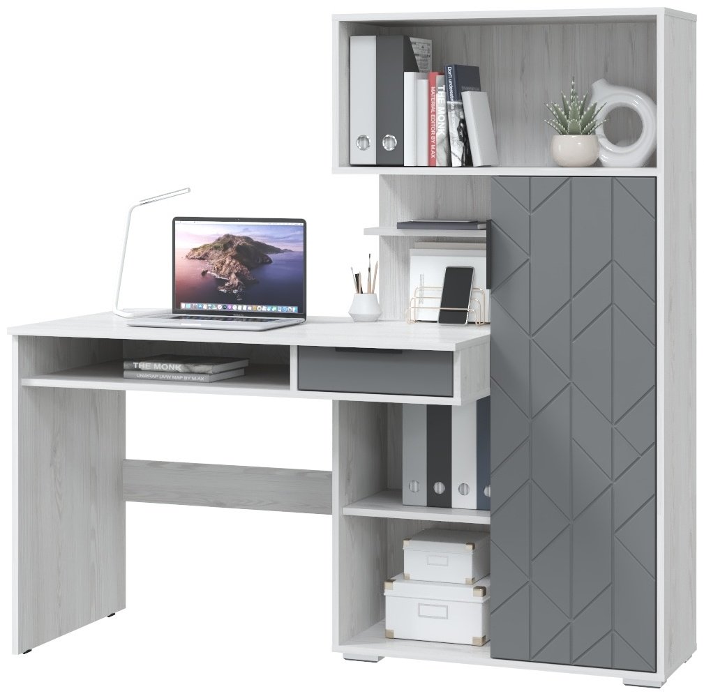 Стол компьютерный с надстройкой MLK Бейсик, 150х58.3x150.2 см, серый