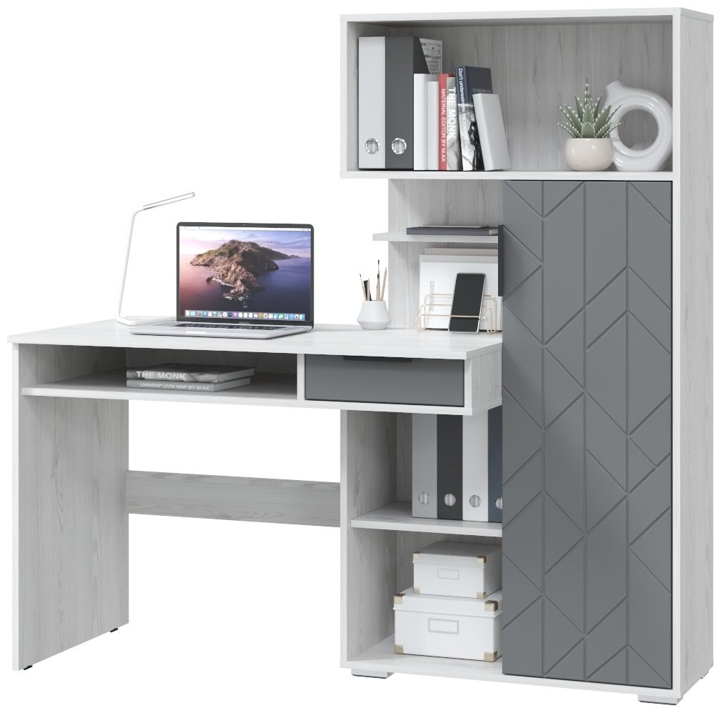 Стол компьютерный с надстройкой MLK Бейсик, 150х58.3x150.2 см, серый купить,NaN