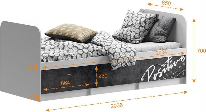 Кровать Вега 200x80х70см бело-серый купить,NaN