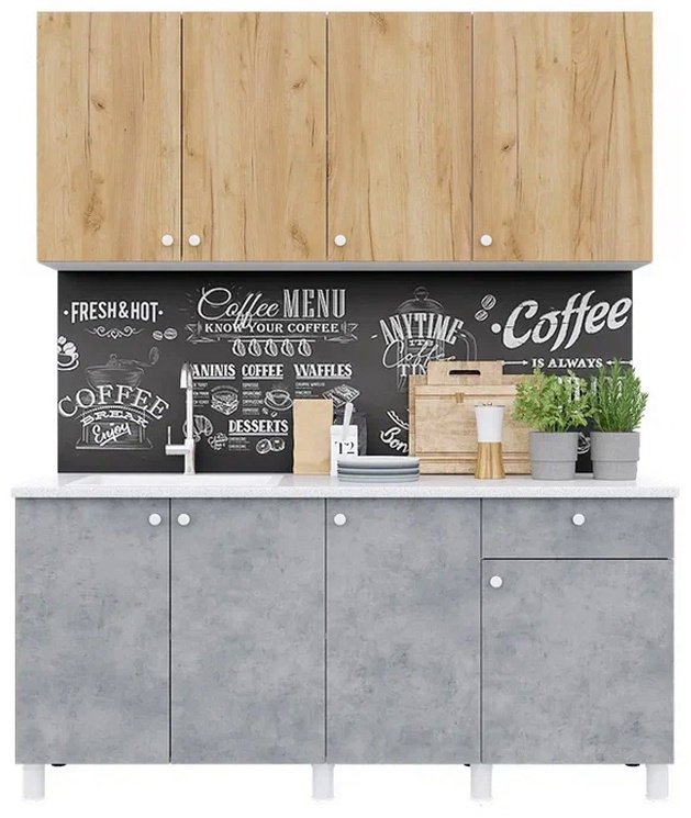 Кухонный гарнитур Горизонт Point, 170x220х60 см, ЛДСП, серый, бежевый купить,0
