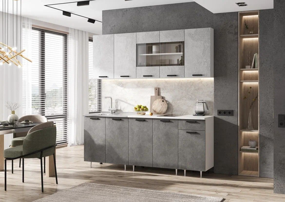 Кухонный гарнитур МИФ Рио 180x210х60см светло серый купить,NaN