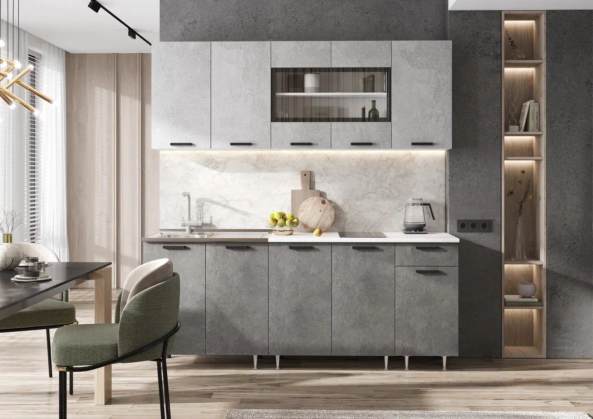 Кухонный гарнитур МИФ Рио 180x210х60см светло серый купить,NaN