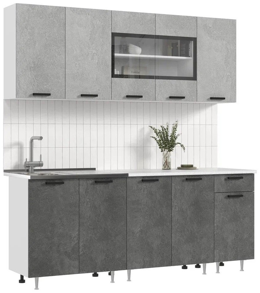Кухонный гарнитур МИФ Рио, 180x210х60 см, ЛДСП, светло серый, темно-серый купить,0