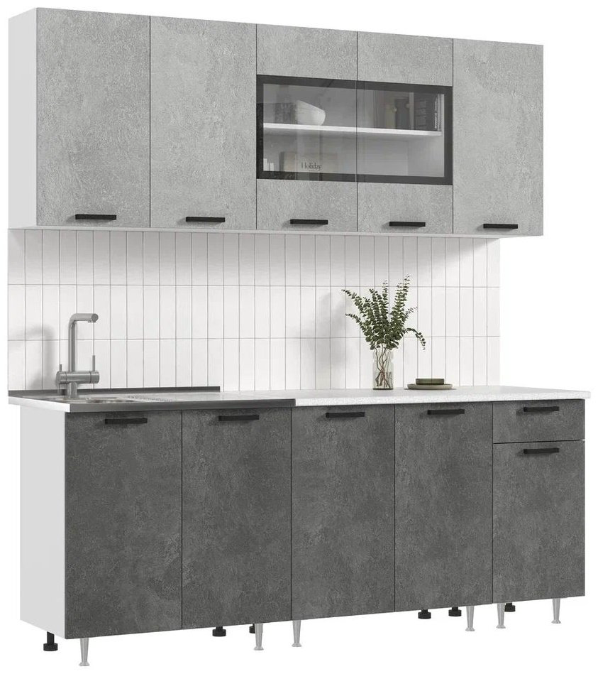 Кухонный гарнитур МИФ Рио 180x210х60см светло серый купить,NaN