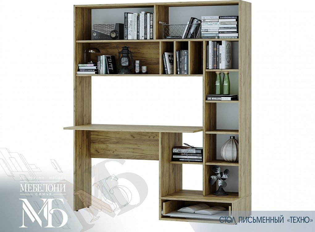 Стол компьютерный с надстройкой BTS Техно, 150х57x180 см, серый, коричневый купить,NaN