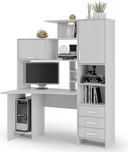 Стол компьютерный с надстройкой Стендмебель №6, 150х81.4x182 см, белый