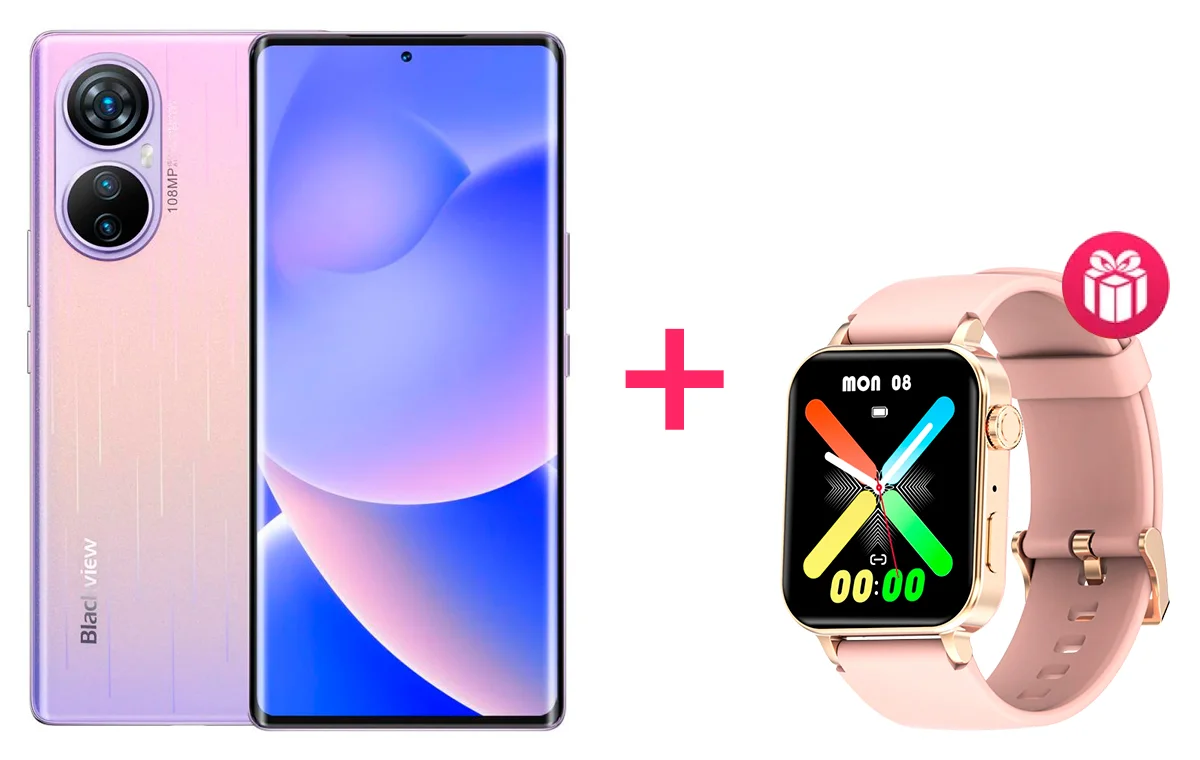 Смартфон Blackview A200 Pro 12/256G Purple + Смарт часы Blackview W10 Pink купить,NaN