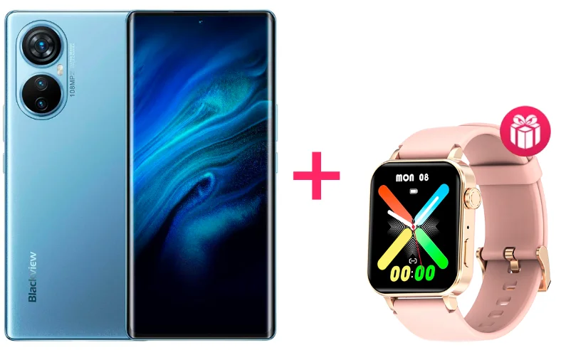 Смартфон Blackview A200 Pro 12/256G Blue + Смарт часы Blackview W10 Pink