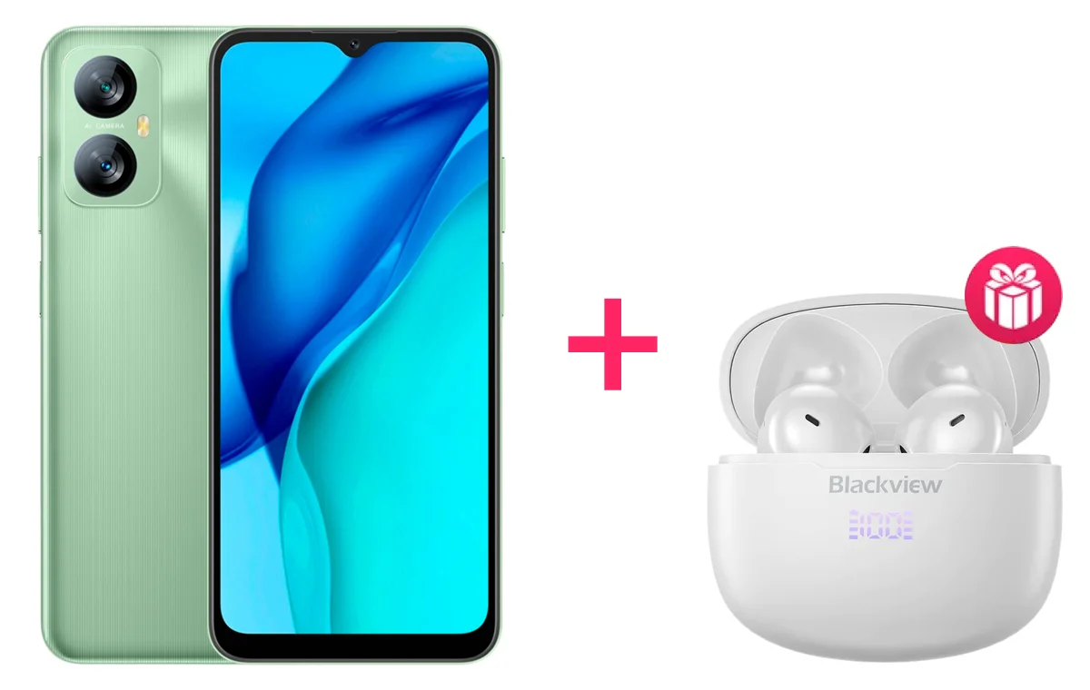 Смартфон Blackview A52 2/32GB Green + Наушники Blackview TWS Earphone AirBuds7 White купить,NaN