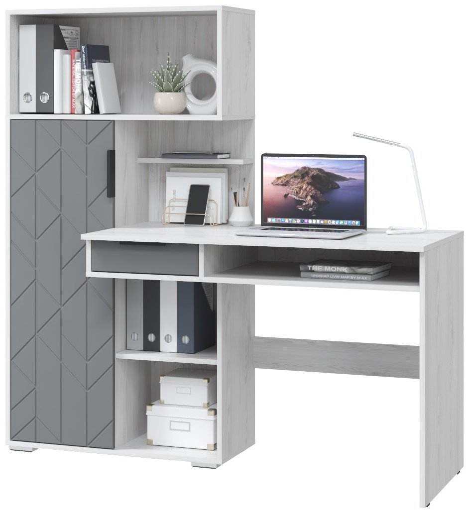 Стол компьютерный с надстройкой MLK Бэйсик, 150х58x150 см, серый, светло серый купить,0