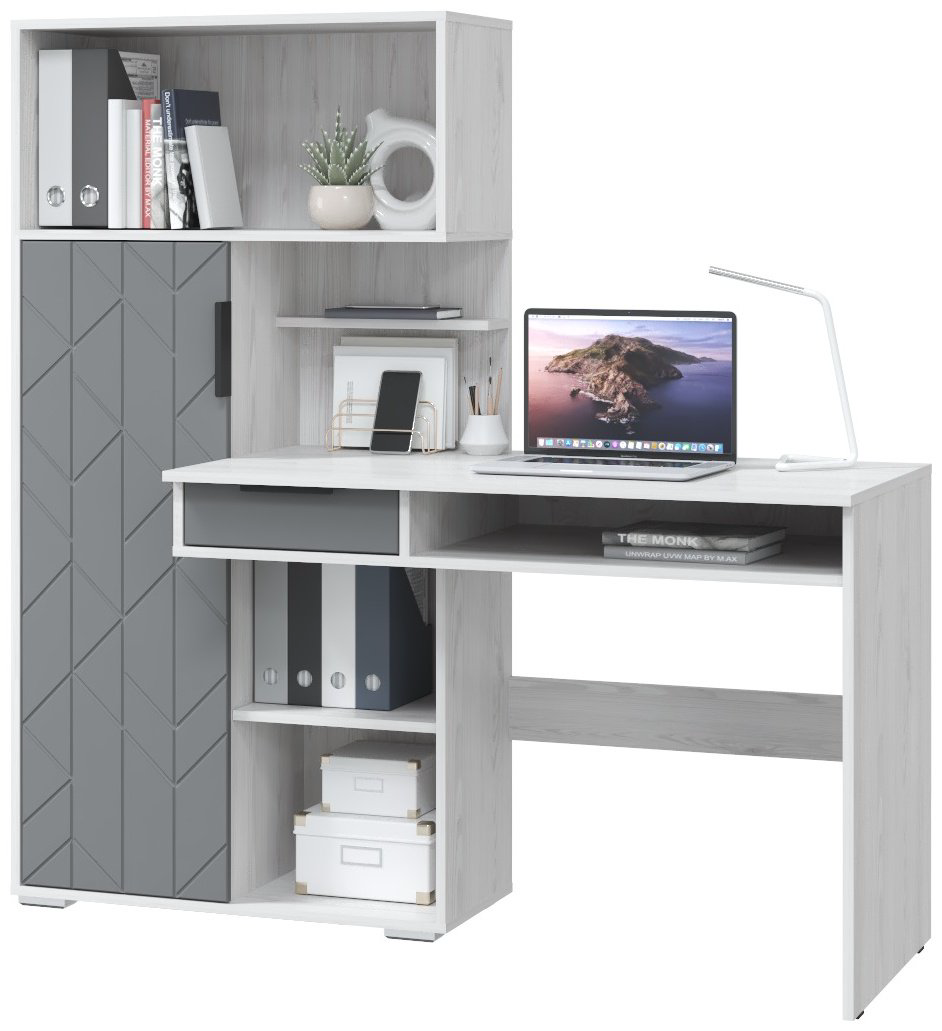 Стол компьютерный с надстройкой MLK Бэйсик, 150х58x150 см, серый, светло серый купить,NaN
