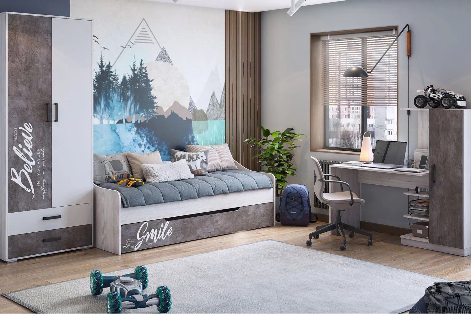 Стол компьютерный с надстройкой MLK Оливер, 145х50.2x138.4 см, серый, светло серый купить,0