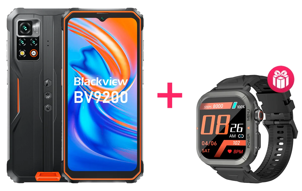 Смартфон Blackview BV9200 8/256G Orange + Смарт часы Blackview W30 Black купить,NaN