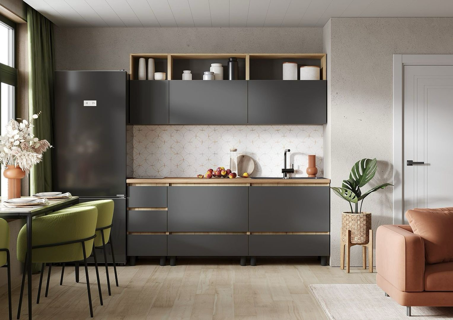 Кухонный гарнитур Стендмебель Хелен 200x217х60см серый купить,NaN