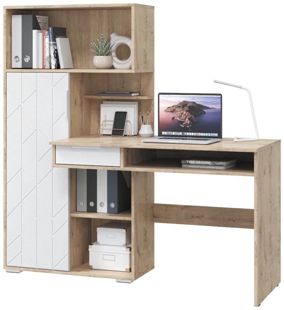 Стол компьютерный с надстройкой MLK Бэйсик, 150х58.3x150.2 см, белый, золотой