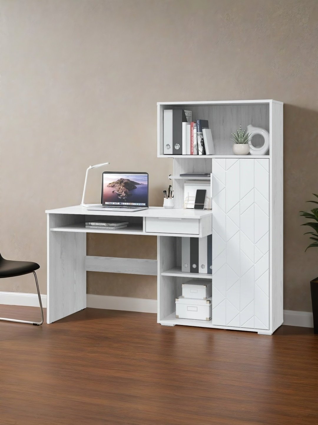Стол письменный MLK Бэйсик, 150х58x150 см, белый, серый