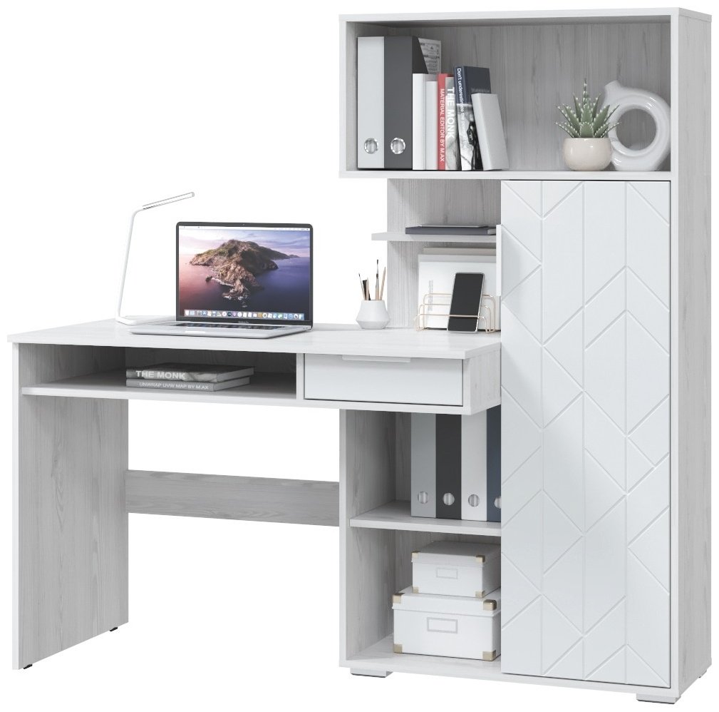 Стол письменный MLK Бэйсик, 150х58x150 см, белый, серый - ForteMarket Стол письменный MLK Бэйсик, 150х58x150 см, белый, серый купить,0