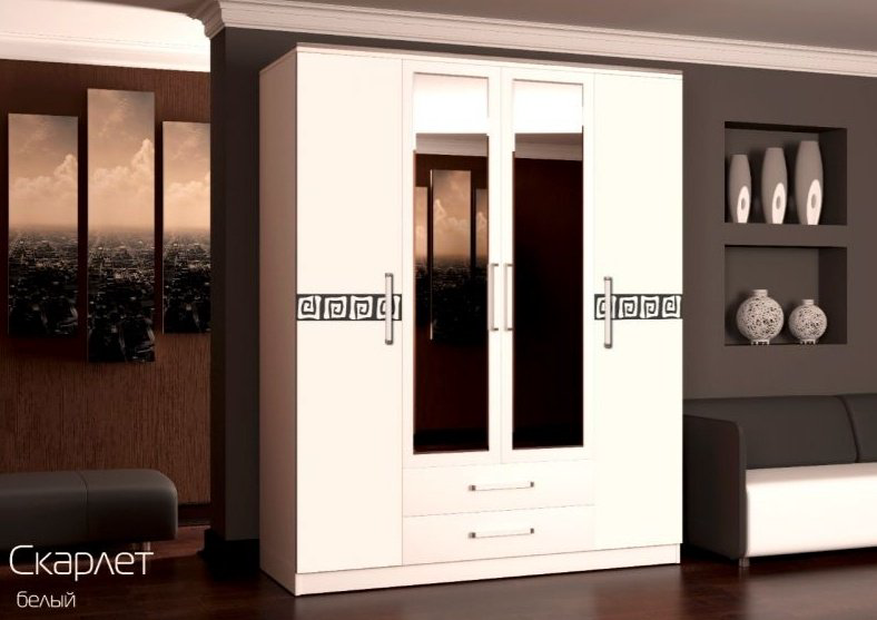 Распашной шкаф ЛИДЕР 350 Скарлет шкаф 4Д, 180x222х60 см, белый, черный купить,NaN