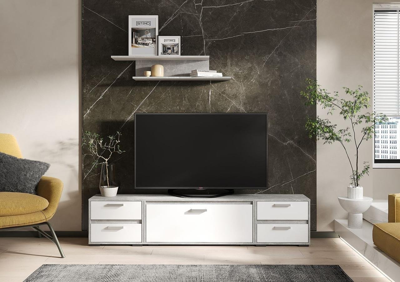 ТВ-тумба напольная Стендмебель Денвер, 200x44.8x35.4 см, белый, серый