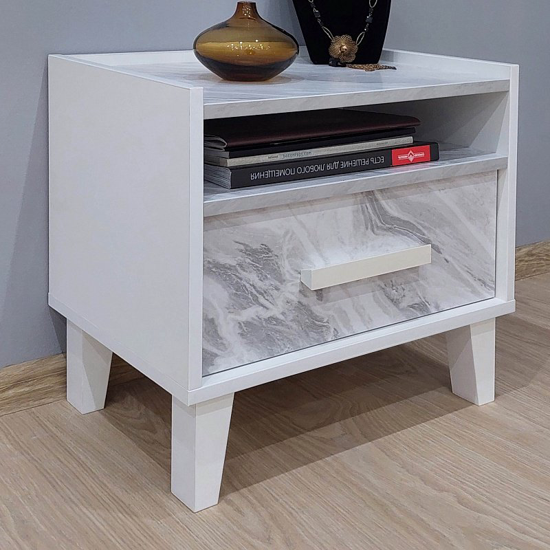 Тумба Глазов Тумба прикроватная Айрис 41 Белый/Статуарио, Глазов, 48x44x35 см, серый купить,NaN