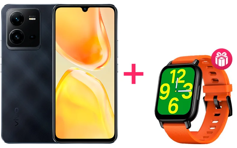 Смартфон Vivo V25 8/256Gb Diamond Black + Смарт-часы Zeblaze Btalk Orange